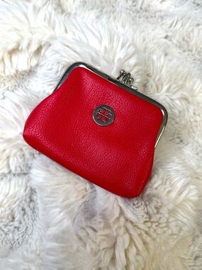 Tory Burch Bright Red Pebbled Leather Kiss-Lock Coin Purse